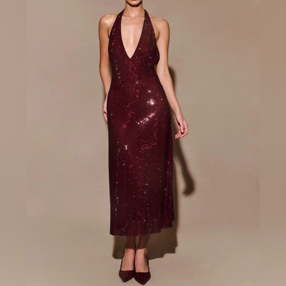 Elegant Burgundy Halter Dress